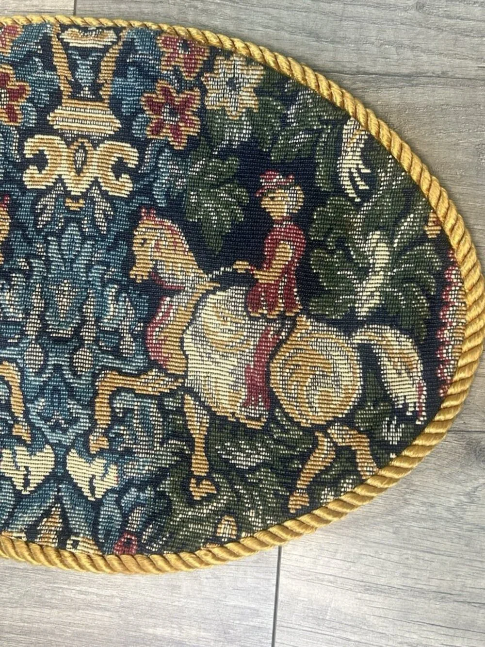Set 6 Equestrian Horse Tapestry Oval Placemats Gold Cord English Country Vintage